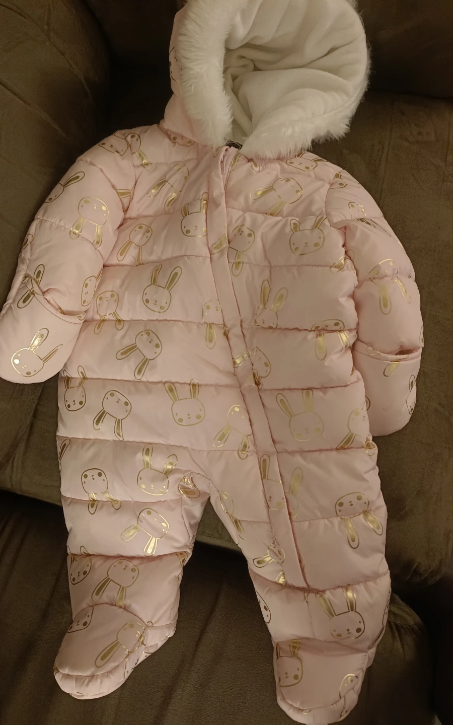 Pink Bunny Snowsuit with Fur-Lined Hood