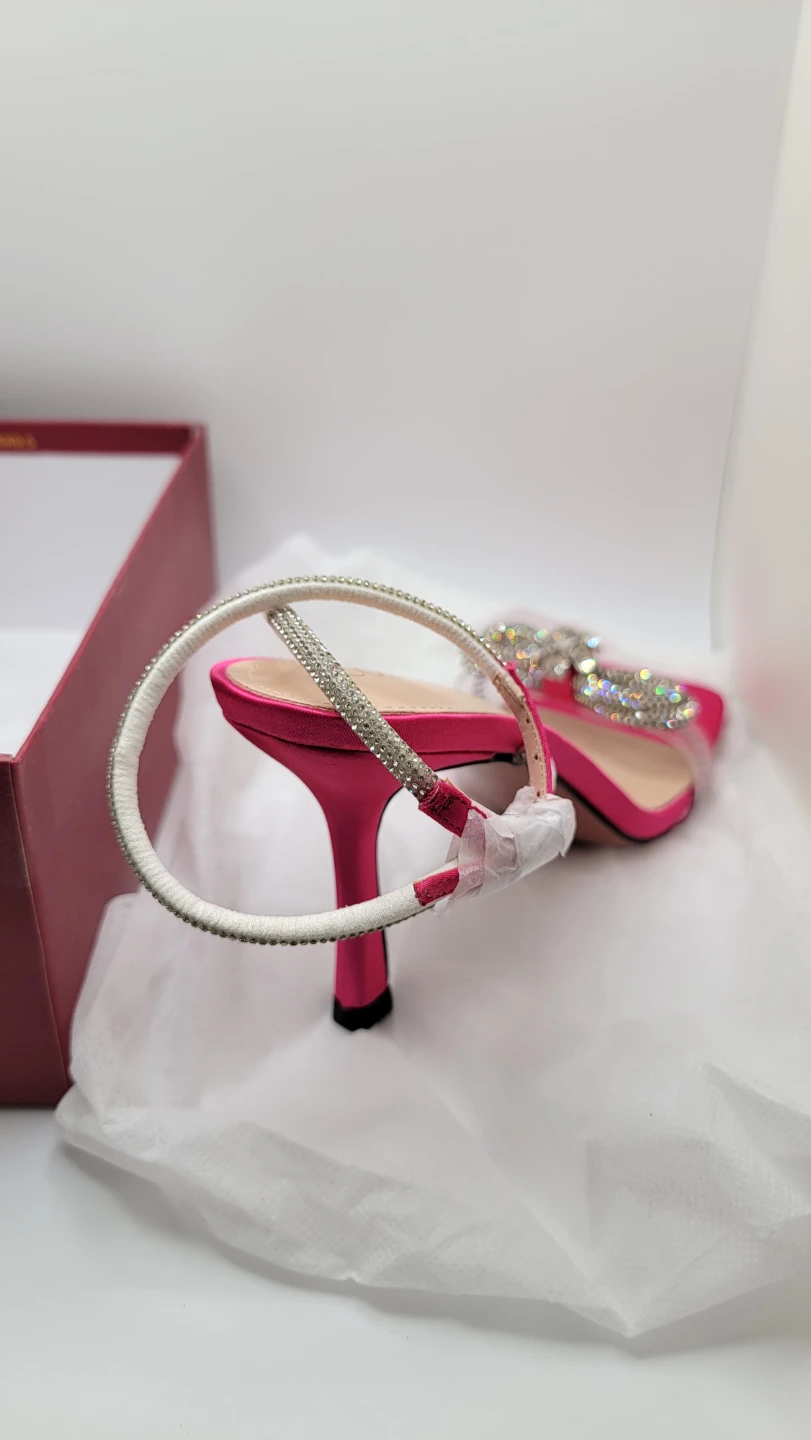 Pink Rhinestone Bow Heels Clear Strap Stiletto Sandals - photo 4