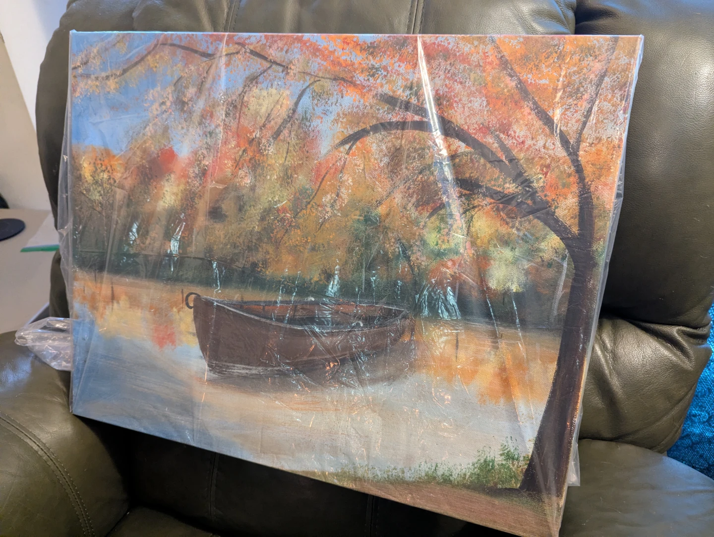 Canvas Print of a Boat on a Lake in Fall - photo 3