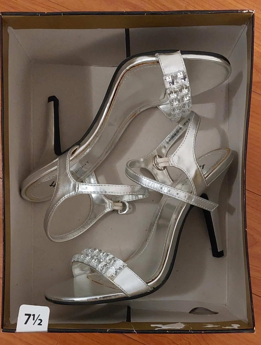 Silver Strappy Heels with Rhinestones - Size 7.5 - photo 3