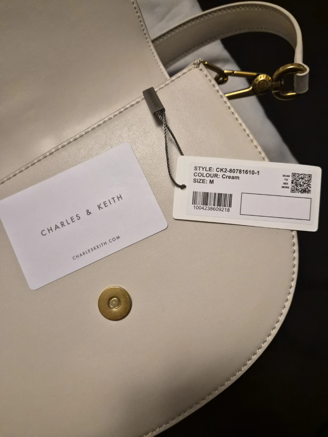 Charles & Keith Cream Gabine Leather Saddle Bag - photo 2
