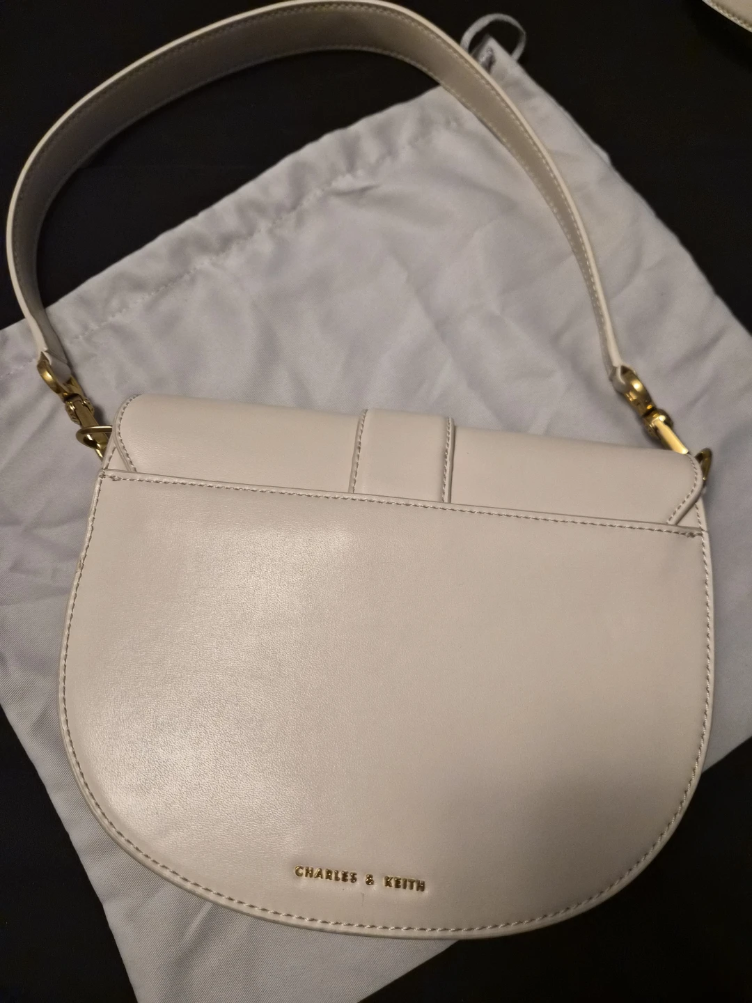 Charles & Keith Cream Gabine Leather Saddle Bag - photo 4