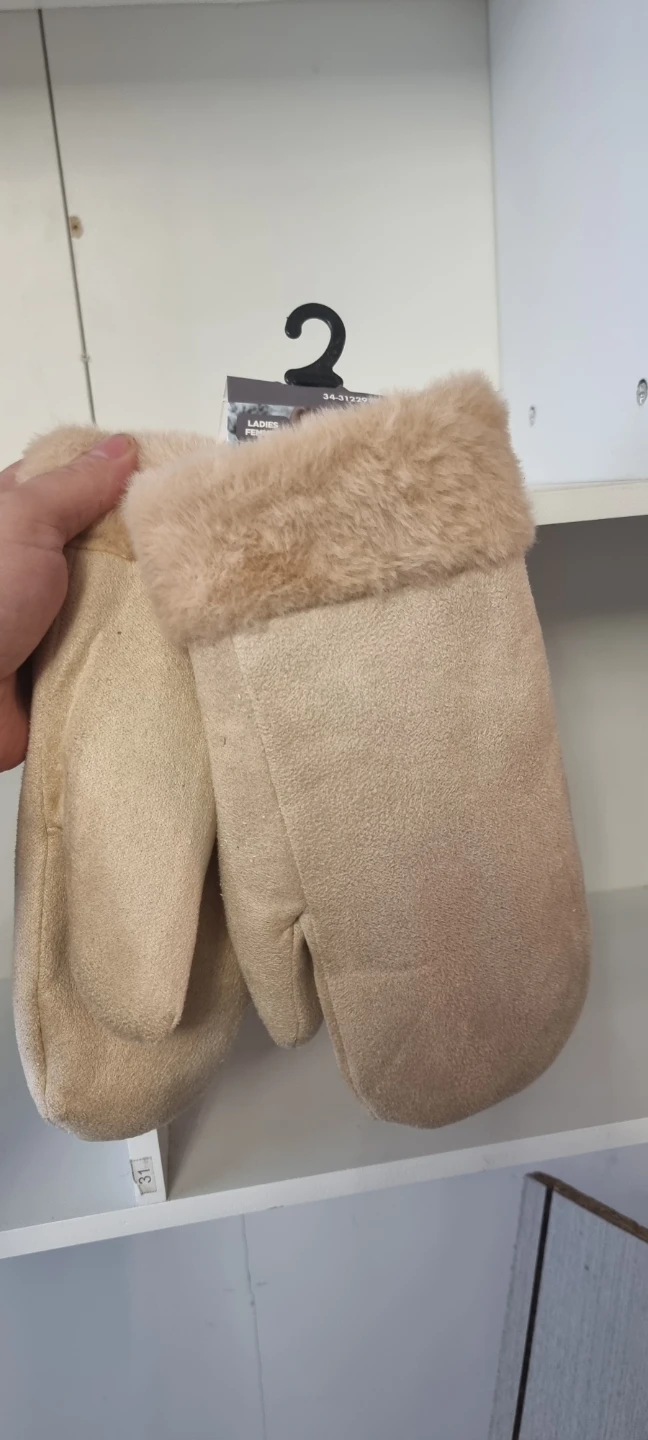 Women's Faux Suede Mittens with Faux Fur Trim