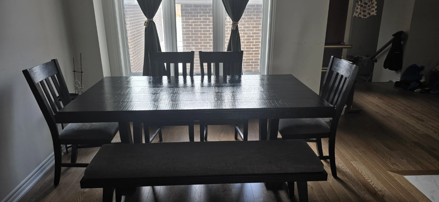 Black Dining Table Set with 4 Chairs and Bench