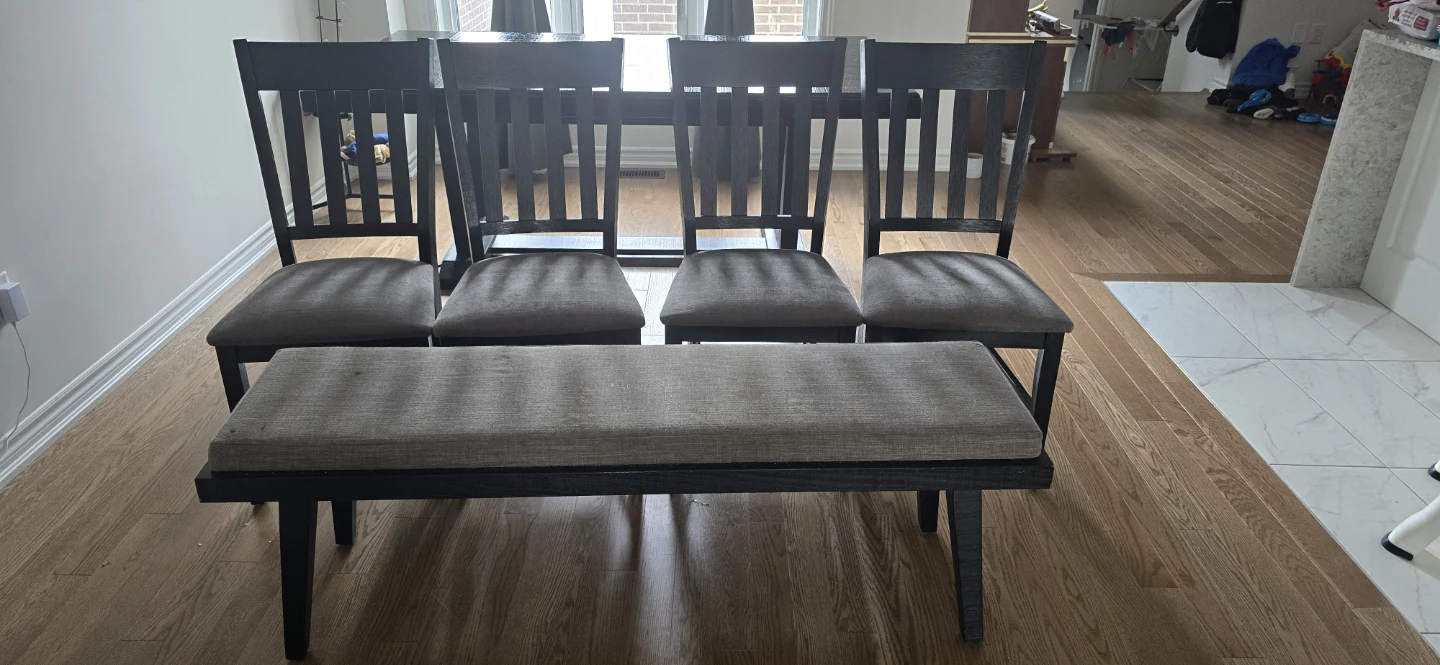 Black Dining Table Set with 4 Chairs and Bench - photo 3