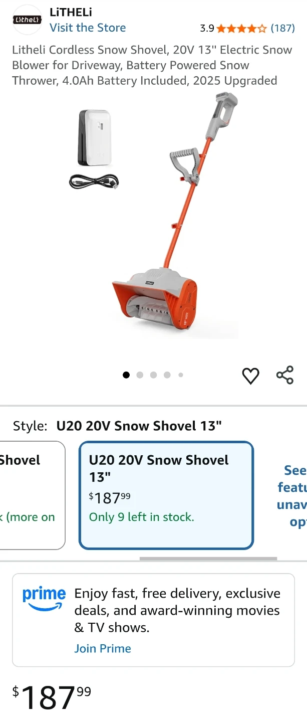 Litheli☃️ Cordless Snow Shovel, 20V 13'' Electric Snow Blower💯