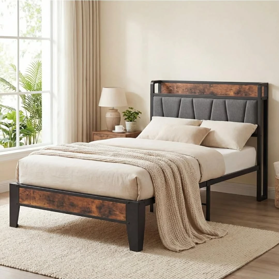 ✨️Twin Bed Frame with Upholstered Headboard & Charging Station - photo 2