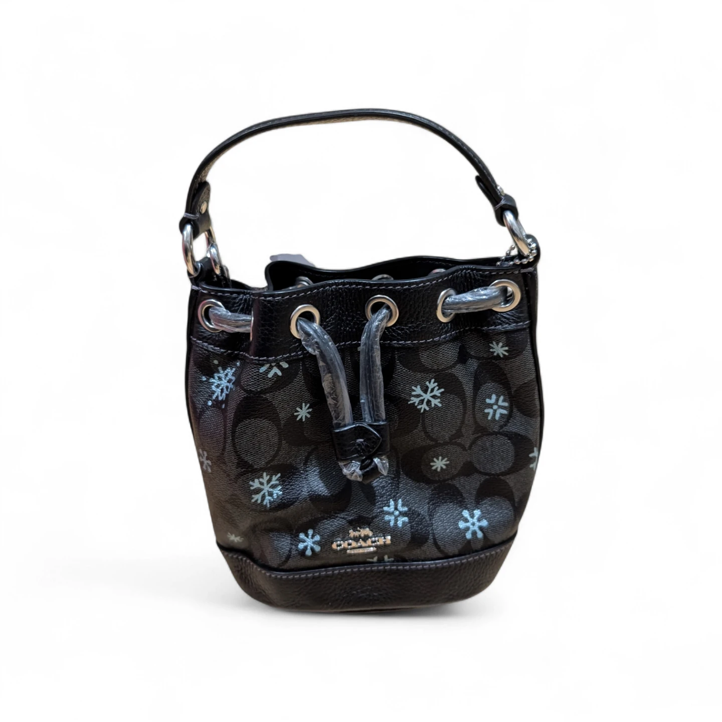 🌑 NEW 🔵 Coach Black Signature Snowflake Mini Bucket Bag