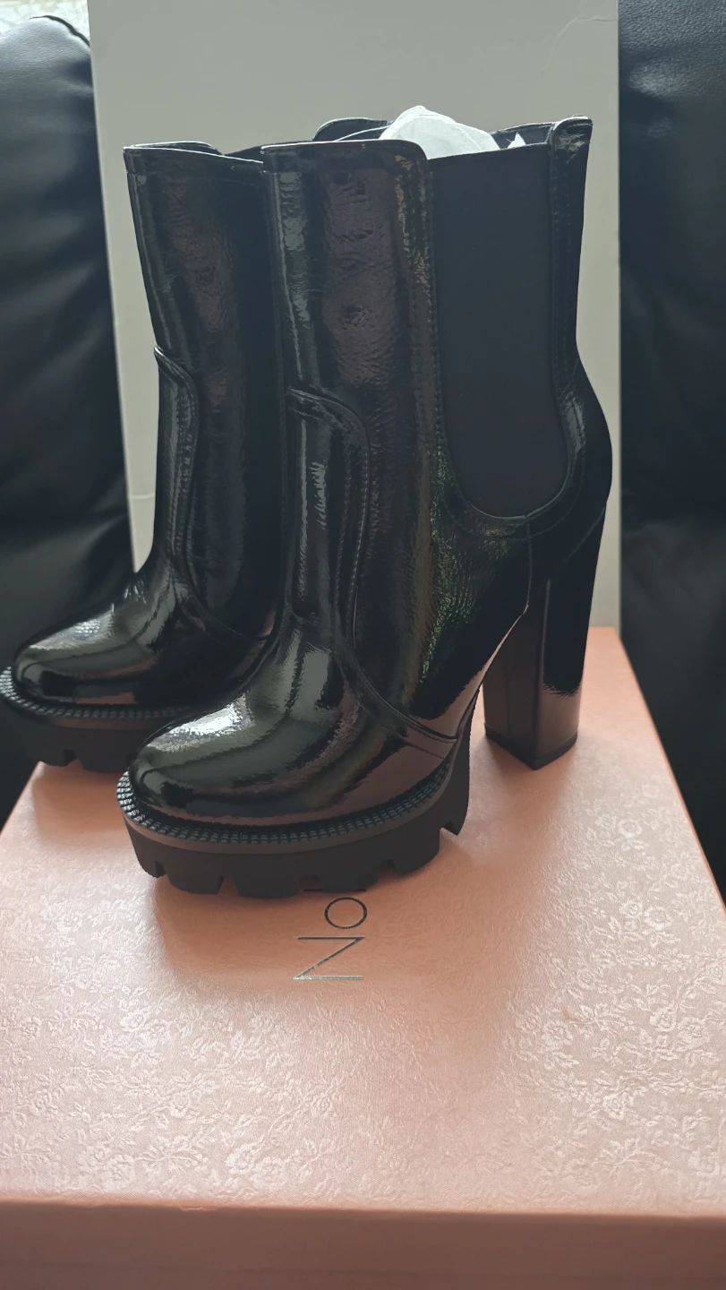 Brand new Women's High Glossy Black Chunky Boots