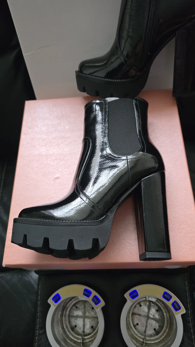 Brand new Women's High Glossy Black Chunky Boots - photo 4