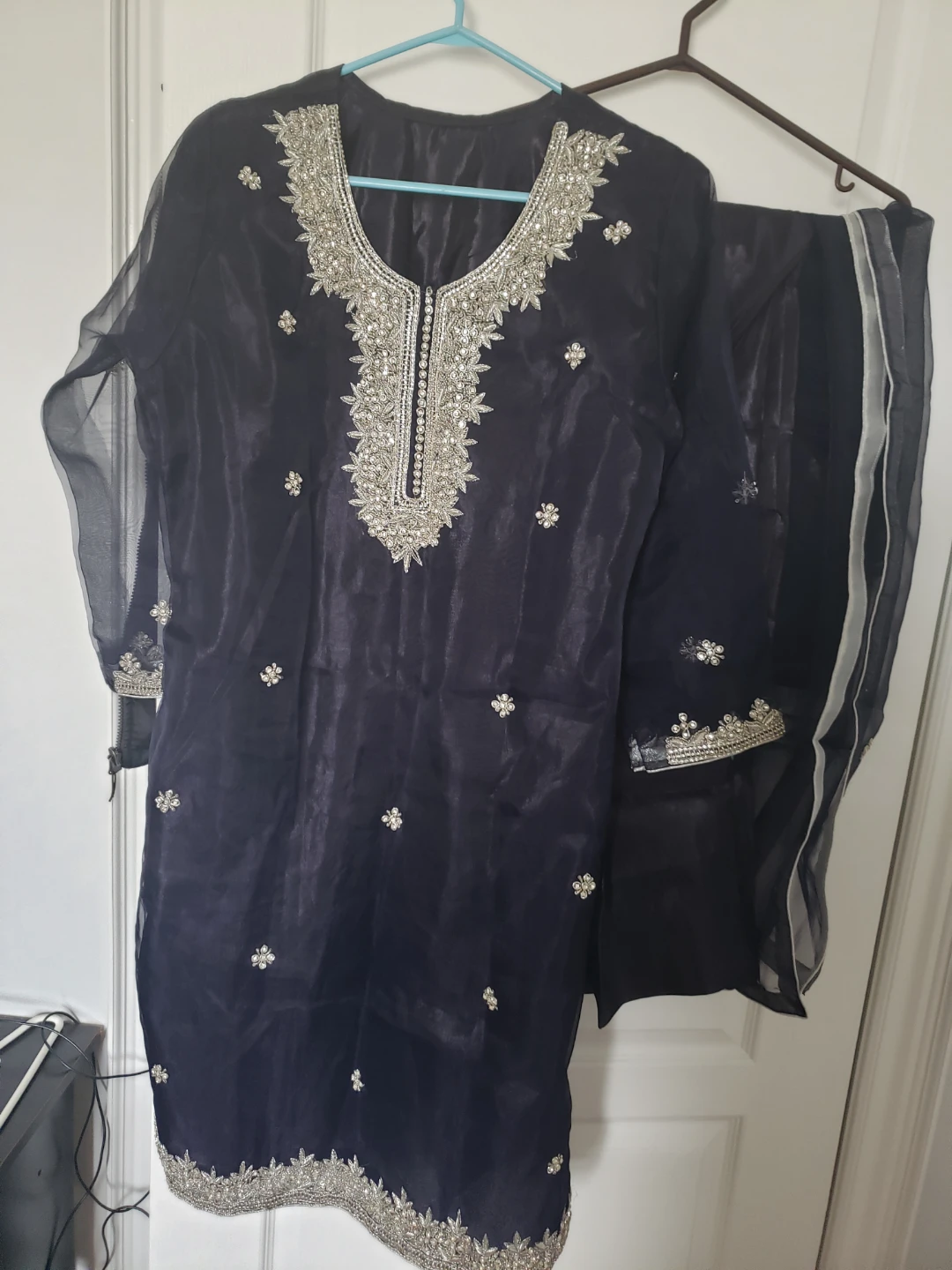 Embellished Navy Blue Salwar Kameez Dupatta Set