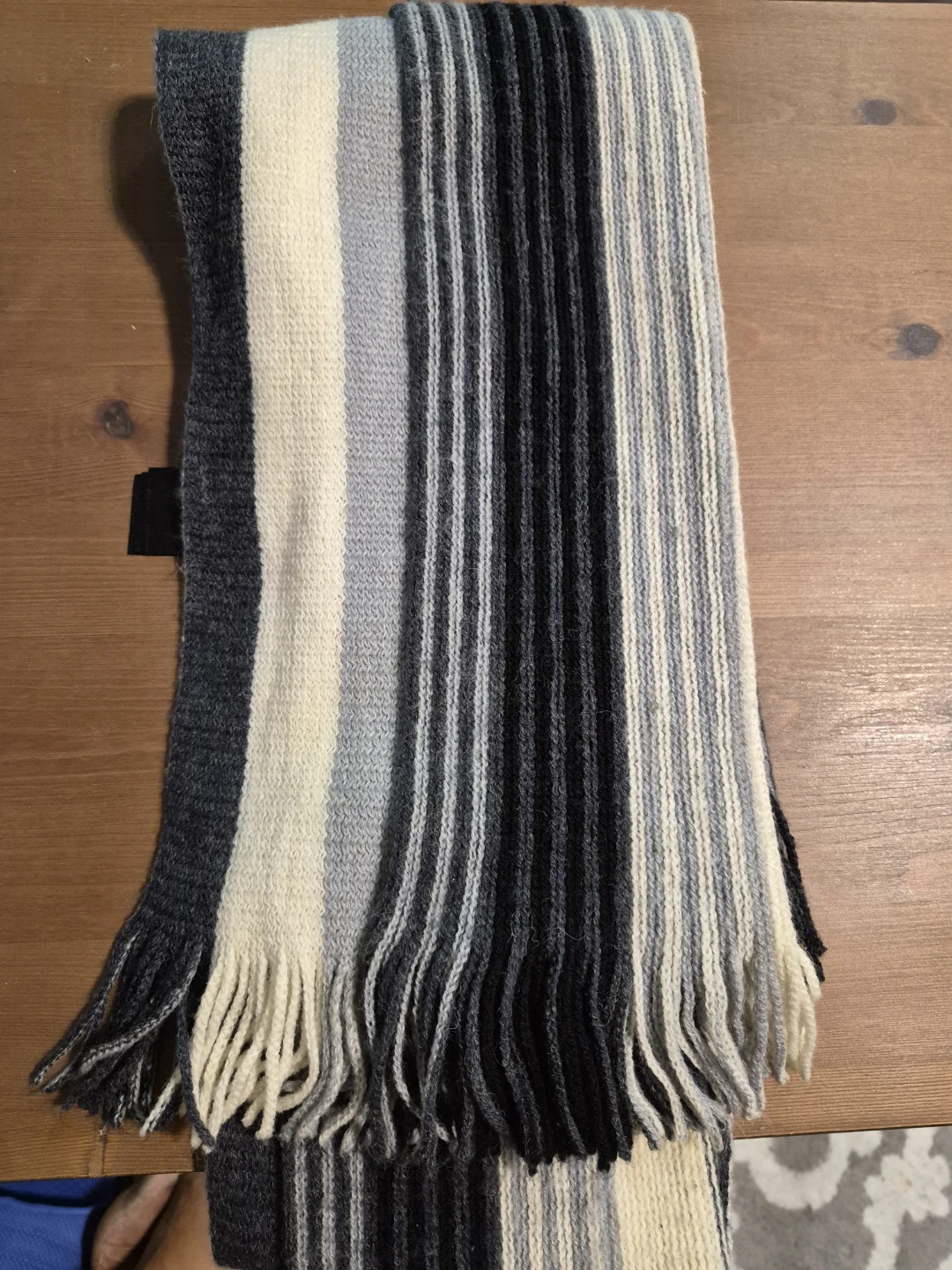 Striped Knit Scarf with Fringed Ends