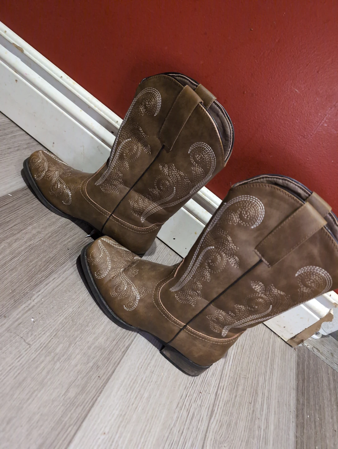 Brown Faux Leather Cowboy Boots
