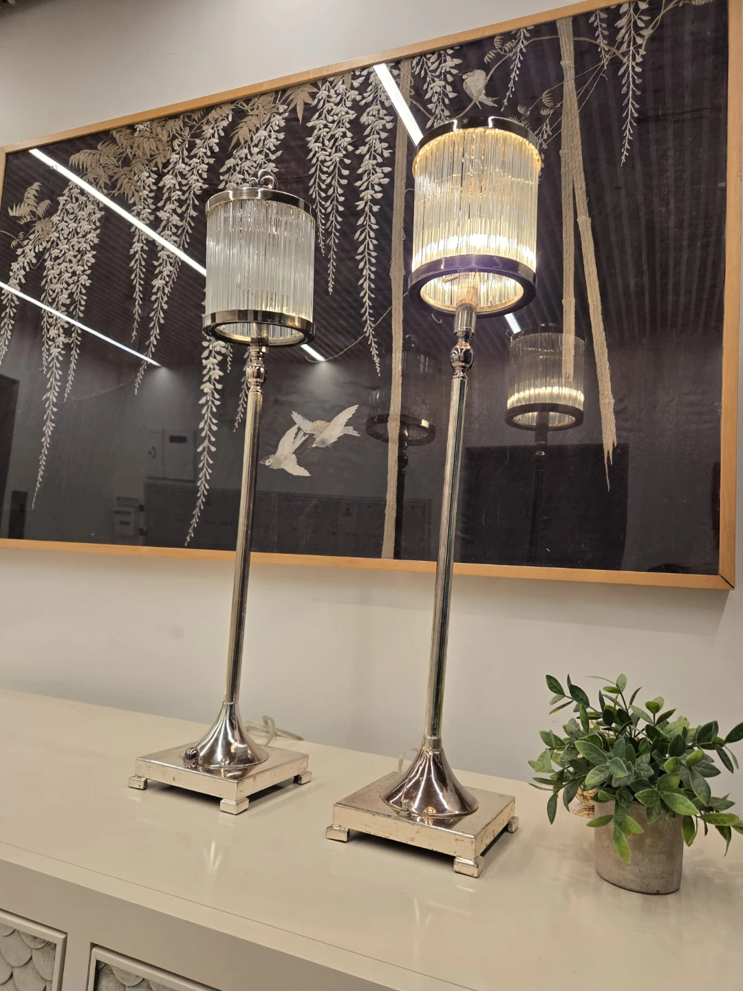 Pair Of Silver Table Lamps With Crystal Shades - photo 2