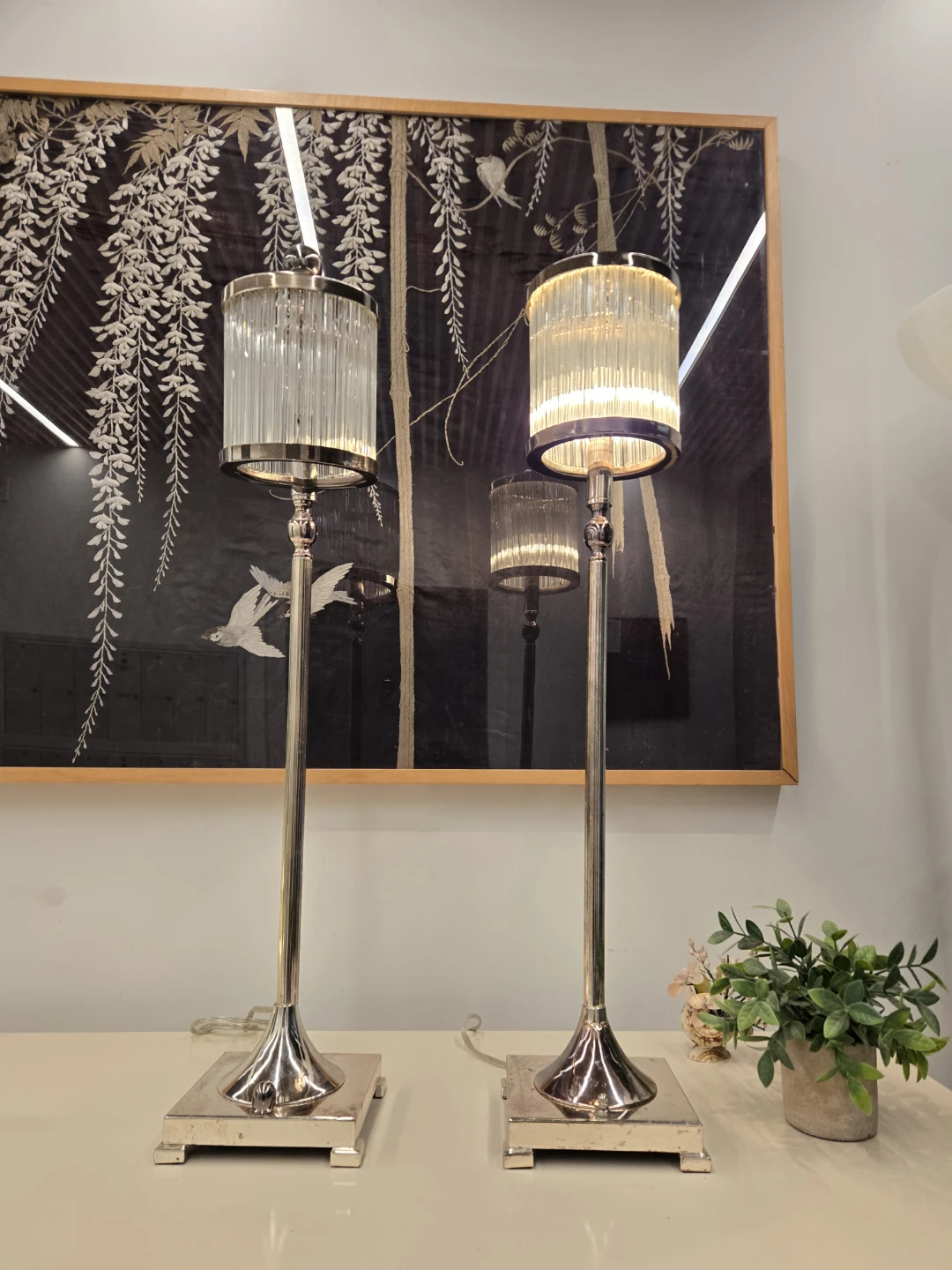 Pair Of Silver Table Lamps With Crystal Shades - photo 3