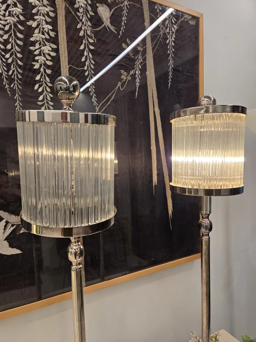 Pair Of Silver Table Lamps With Crystal Shades - photo 4