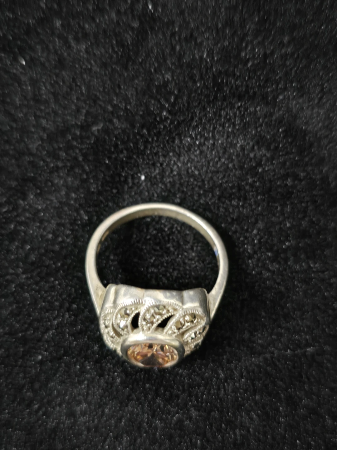 Vintage Sterling Silver-925- Marcasite Ring with Peach Stone - photo 3