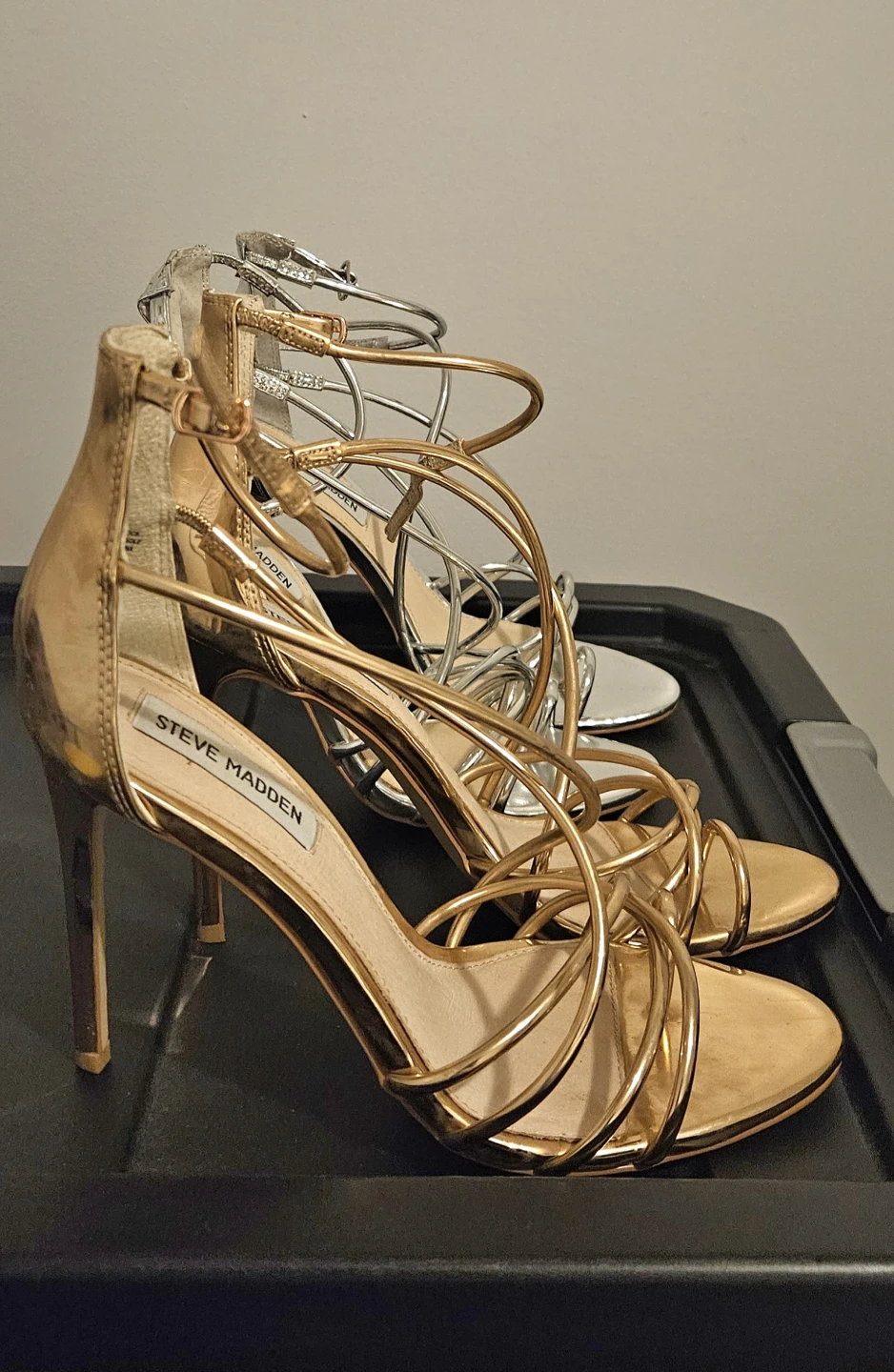 Steve Madden Gold Strappy Stiletto Heels