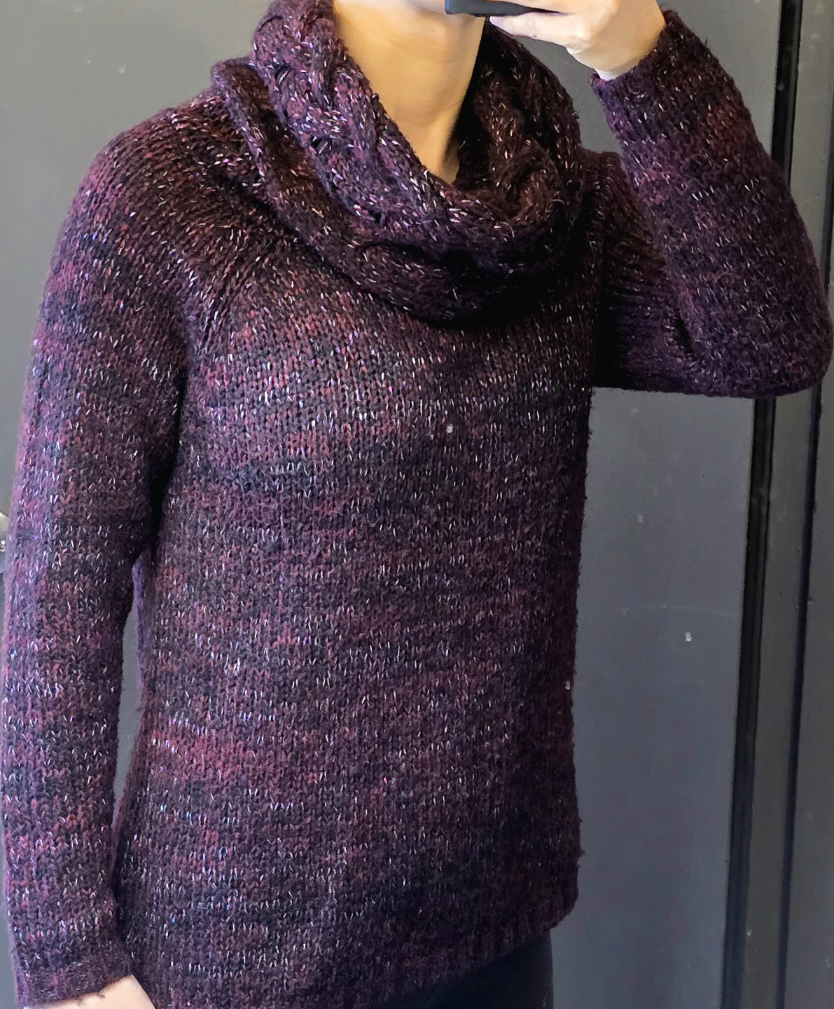 Suzy Shier Burgundy Speckled Cowl Neck Sweater