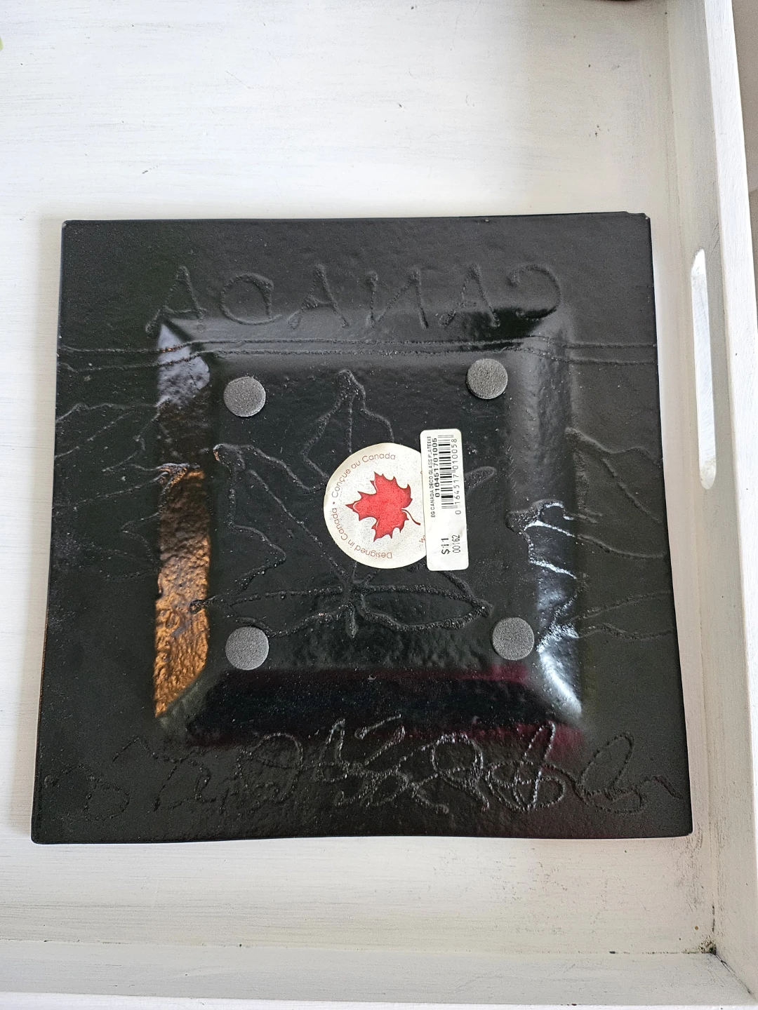 Decorative Glass Square Plate with Maple Leaf Design - photo 2