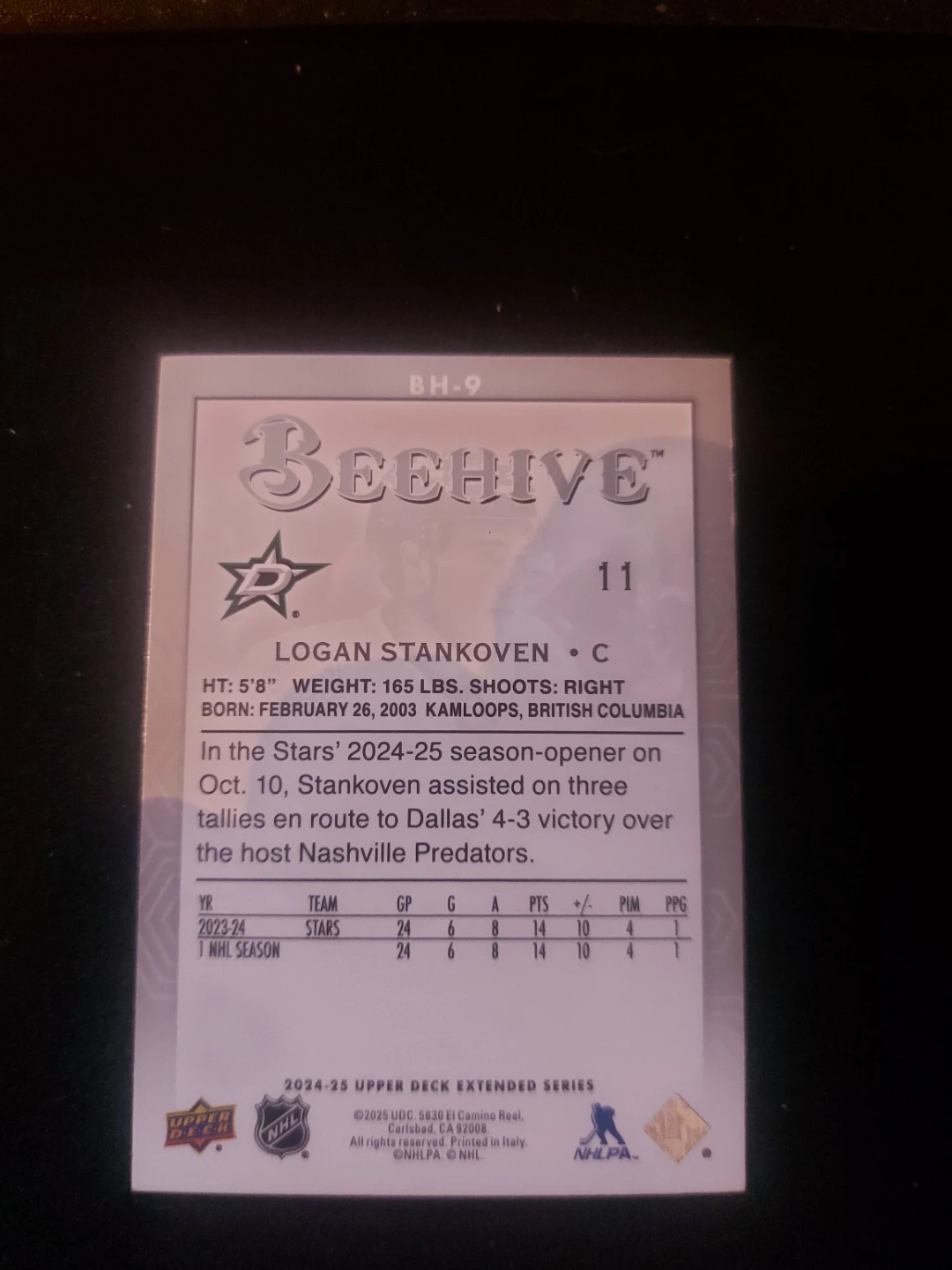 Beehive Logan Stankoven Hockey Card 2024-25 Upper Deck Extended - photo 2