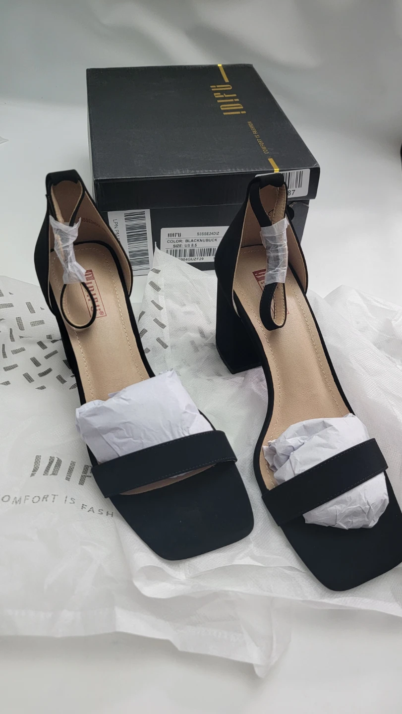 Chunky Block Heel Sandals Size 8.5 | Black Nubuck | Square Toe - photo 3