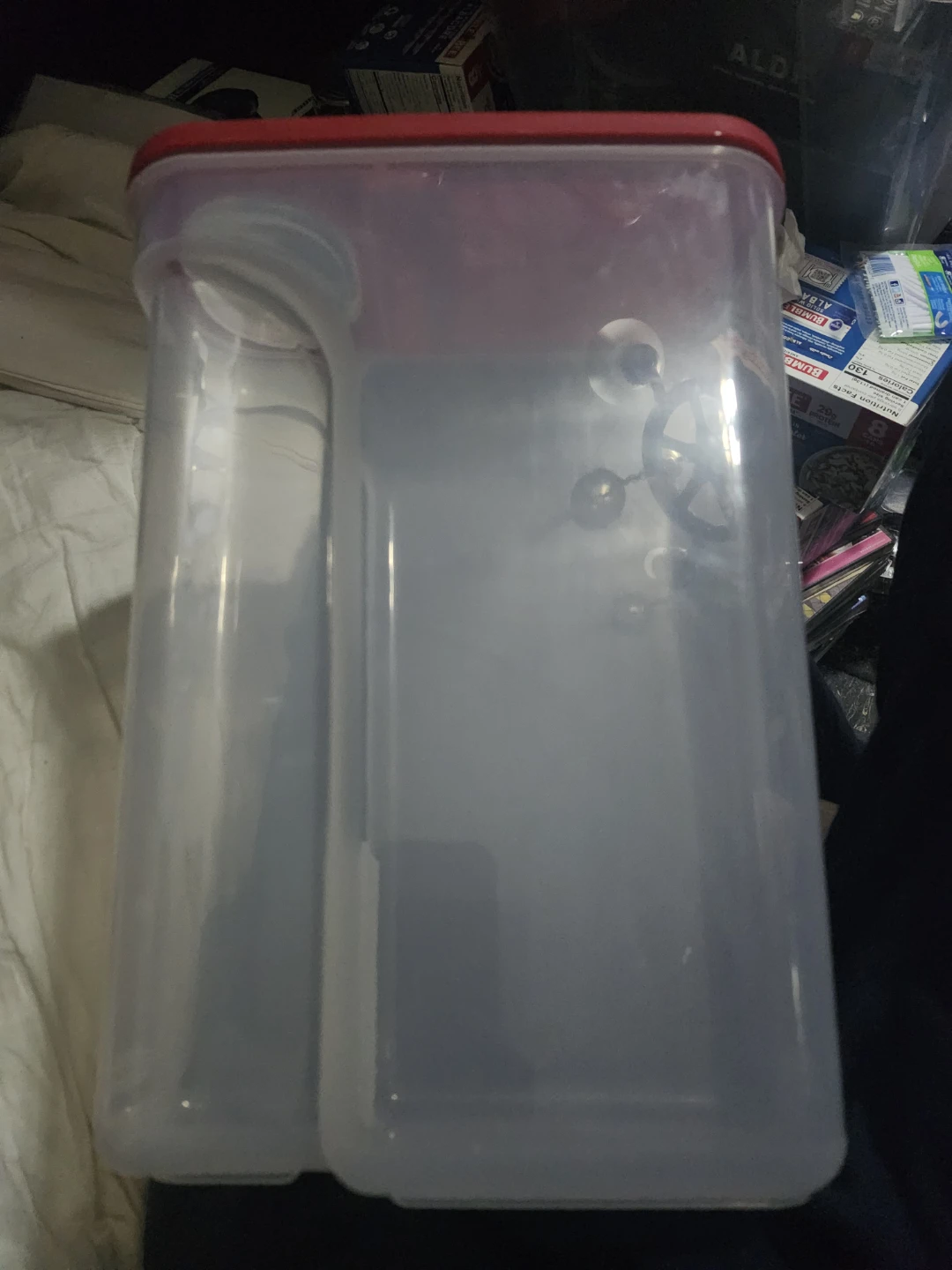 Clear Plastic Storage Container with Red Lid
