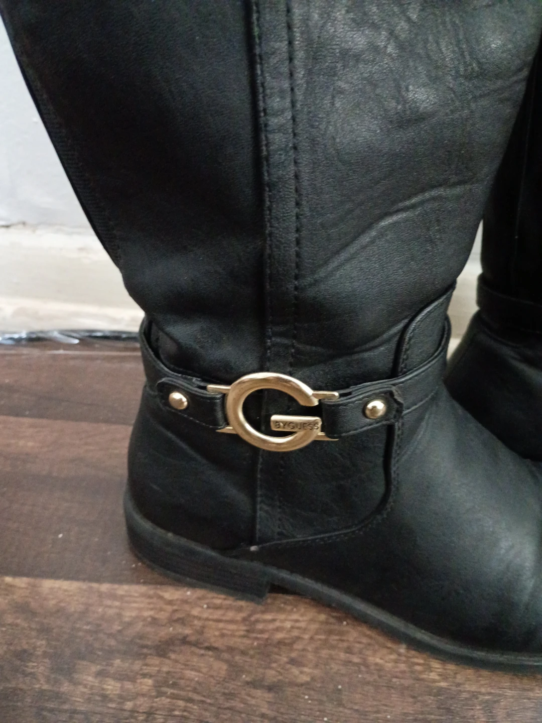 G by Guess Black Knee-High Boots with Buckle Detail size 8
