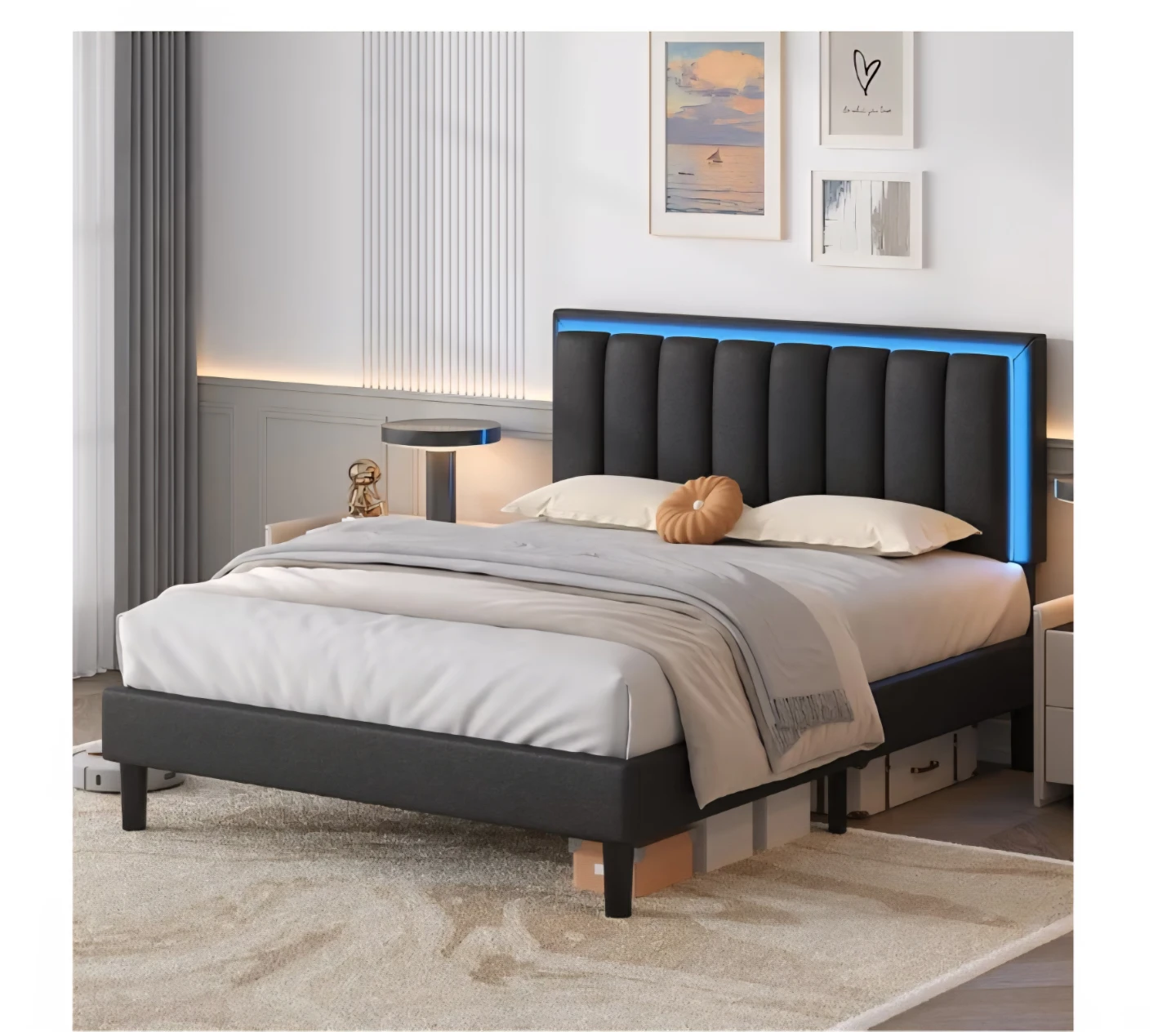 Black Full Size Bed Frame with LED Headboard - photo 3