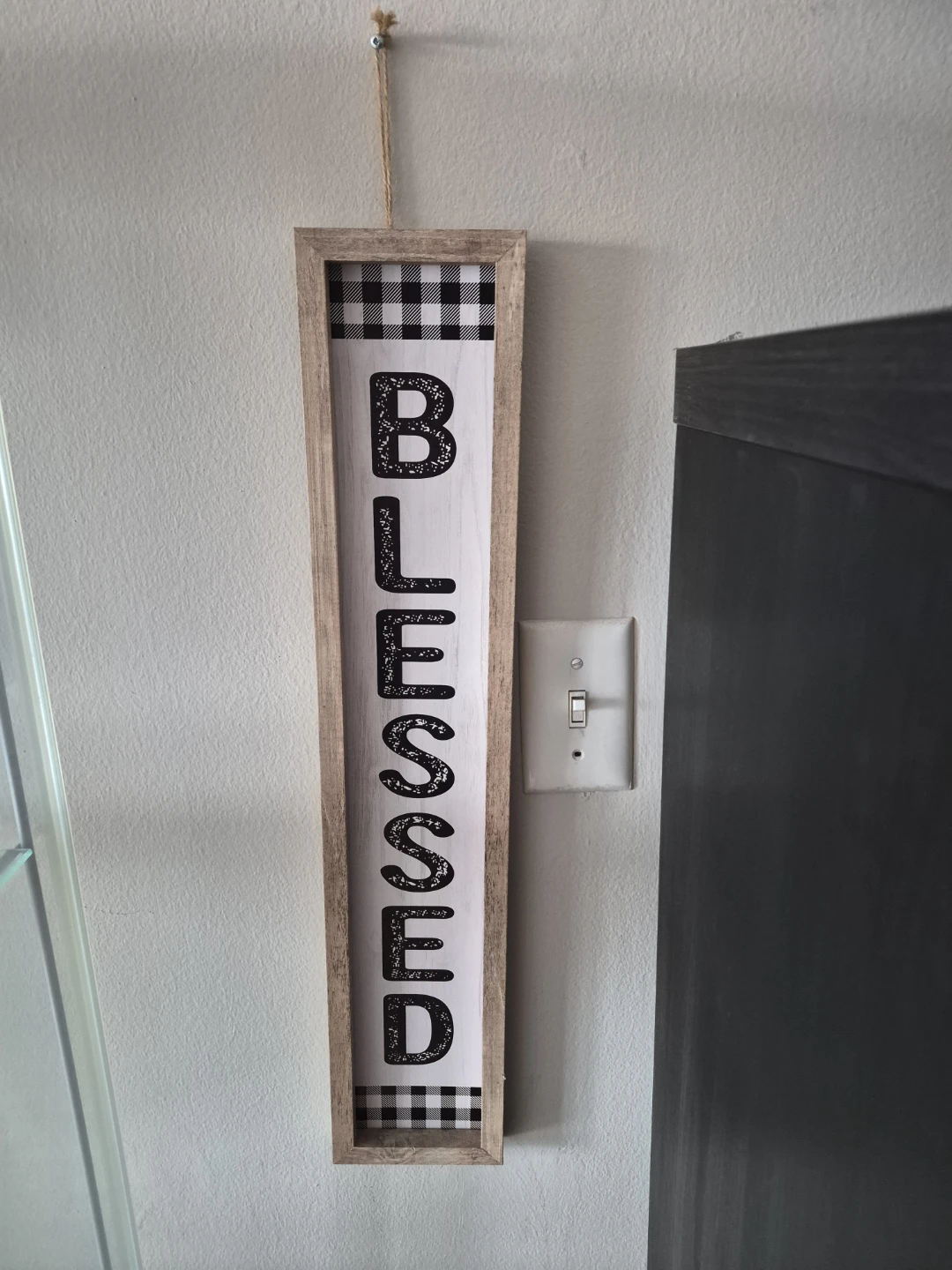 Wooden "Blessed" Sign with Buffalo Check Accent