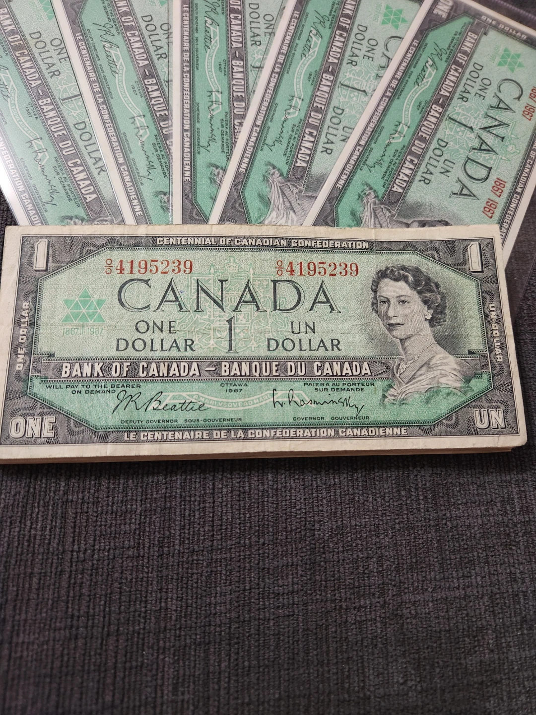Bank of Canada 1967 Centennial One Dollar Bills - photo 3