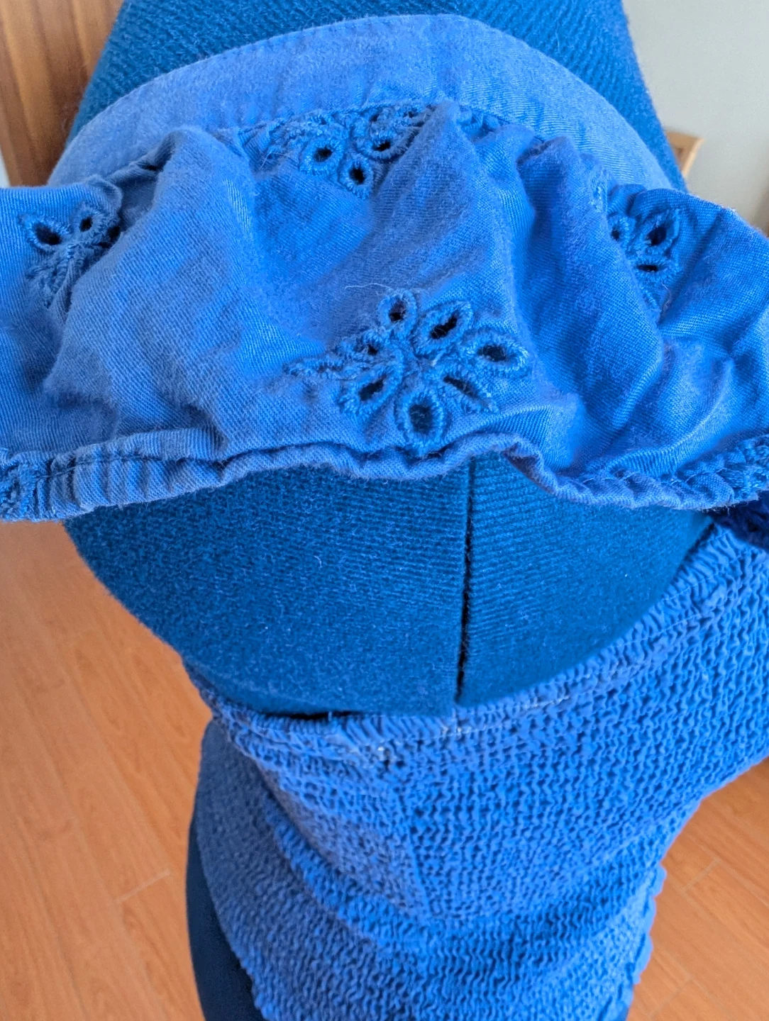 Blue Smocked Crop Top with Eyelet Trim - photo 4