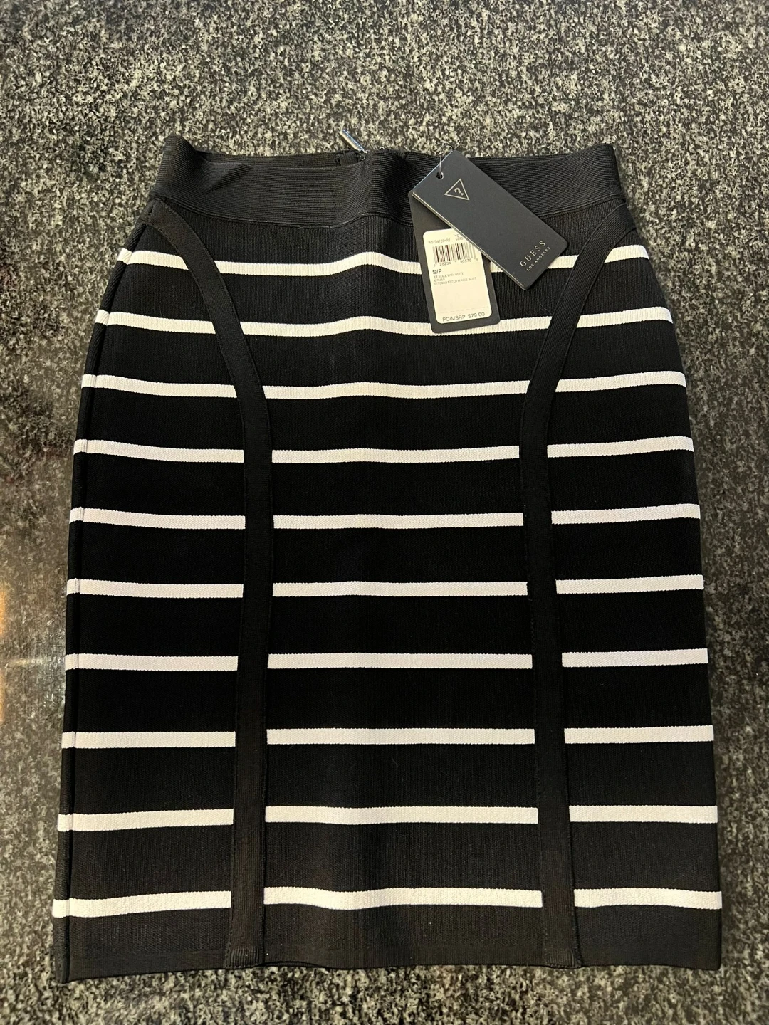 Guess Striped Bodycon Skirt S/P Black White