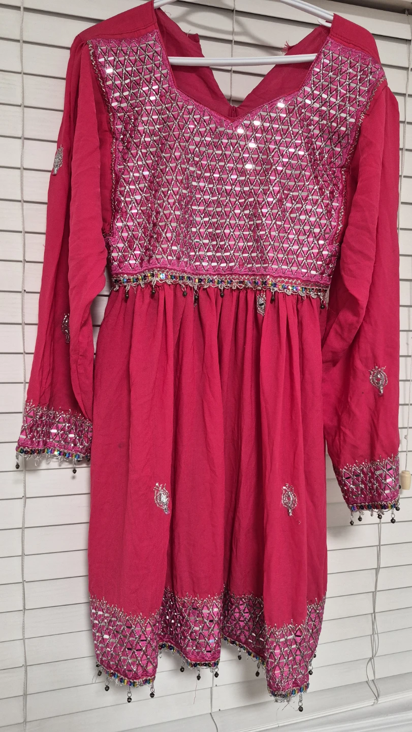 Bright Pink Embroidered Dress with Sequins and Beads - photo 4