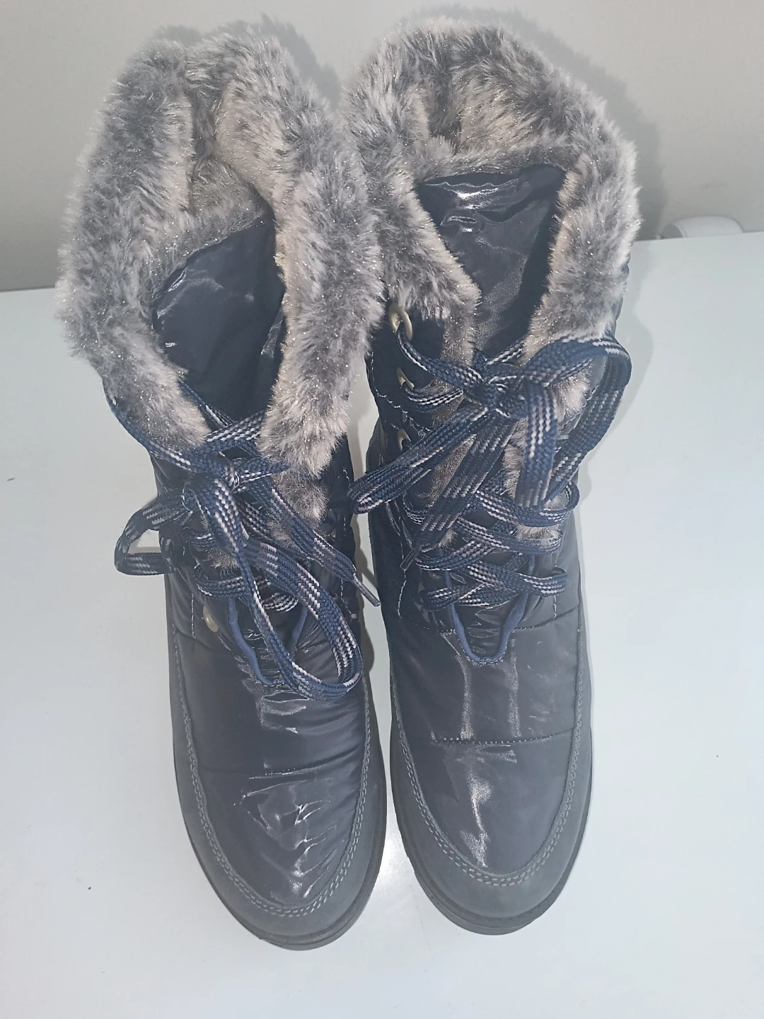 Dark Blue Winter Boots with Faux Fur Trim - photo 3