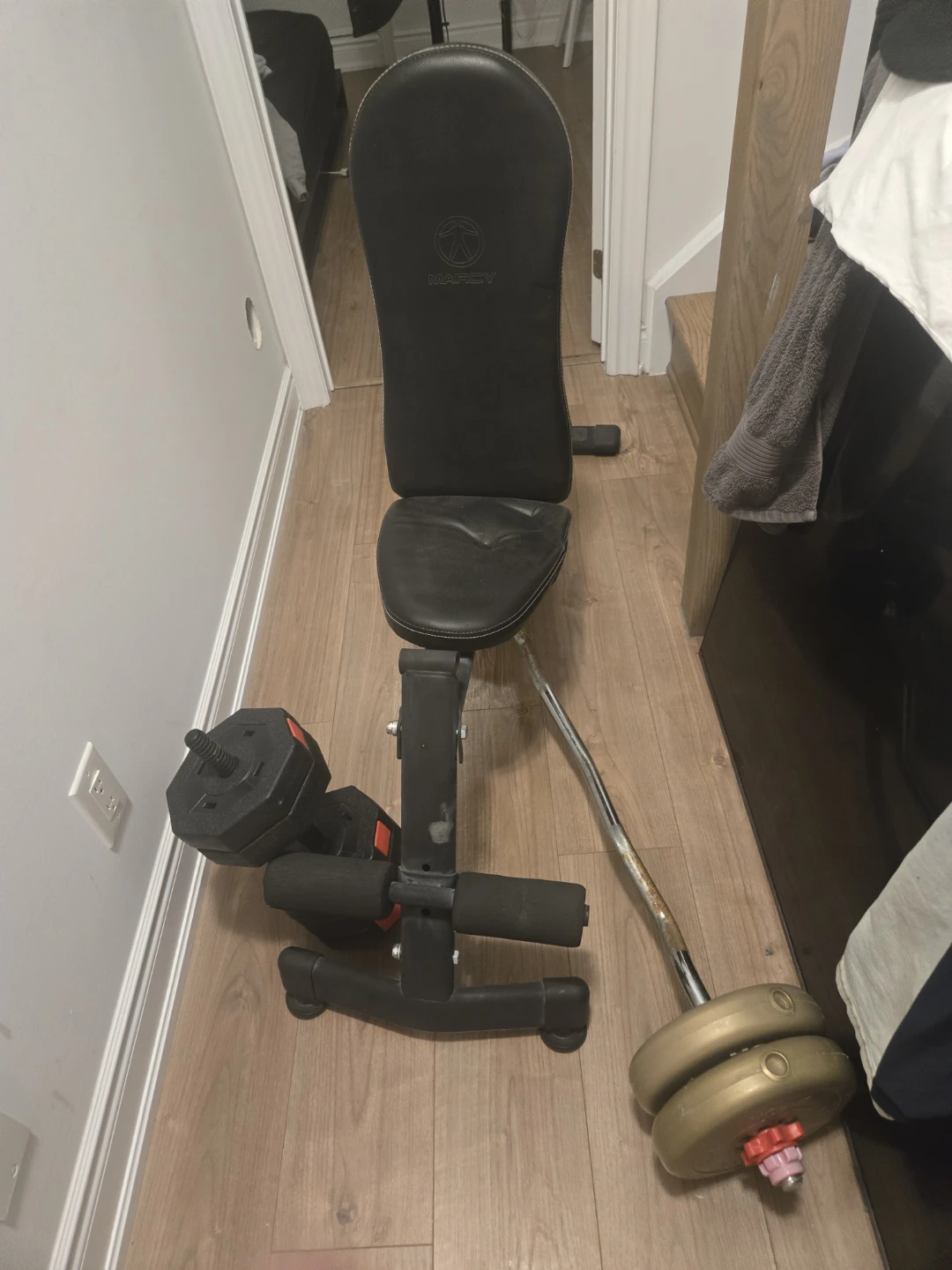 Marcy Weight Bench with Barbell and Weights