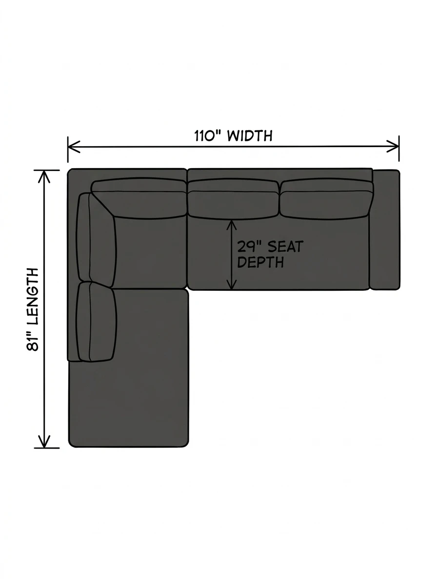 Grey Sectional Sofa - 110" Width x 81" Length - photo 3
