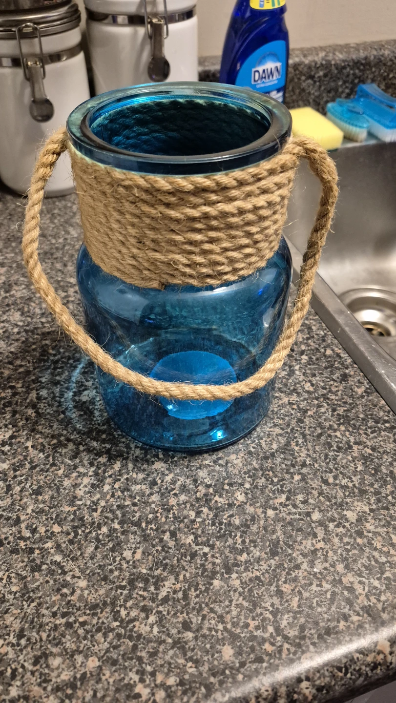 Blue Glass jar/vase with Rope Handle