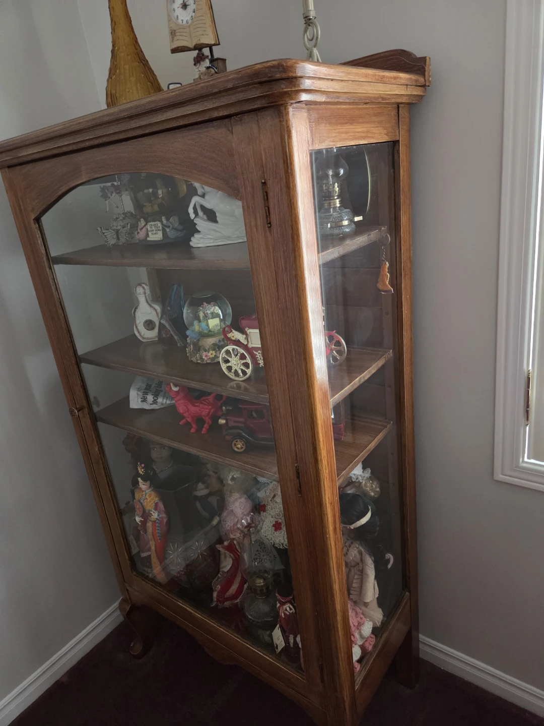 Vintage Oak display cabinet 3 sided glass - photo 2
