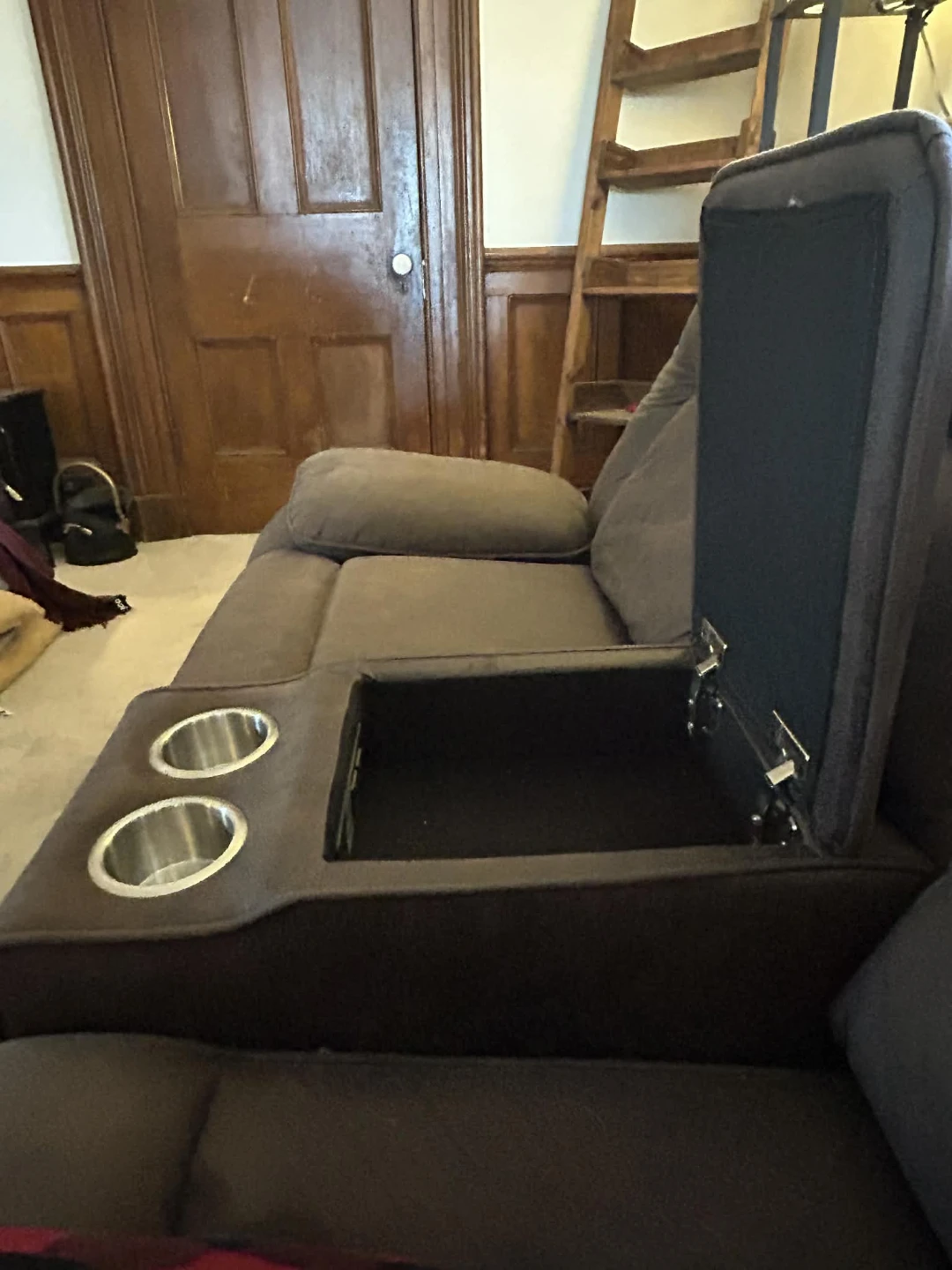 Brown Recliner Loveseat with Storage and Cup Holders - photo 2