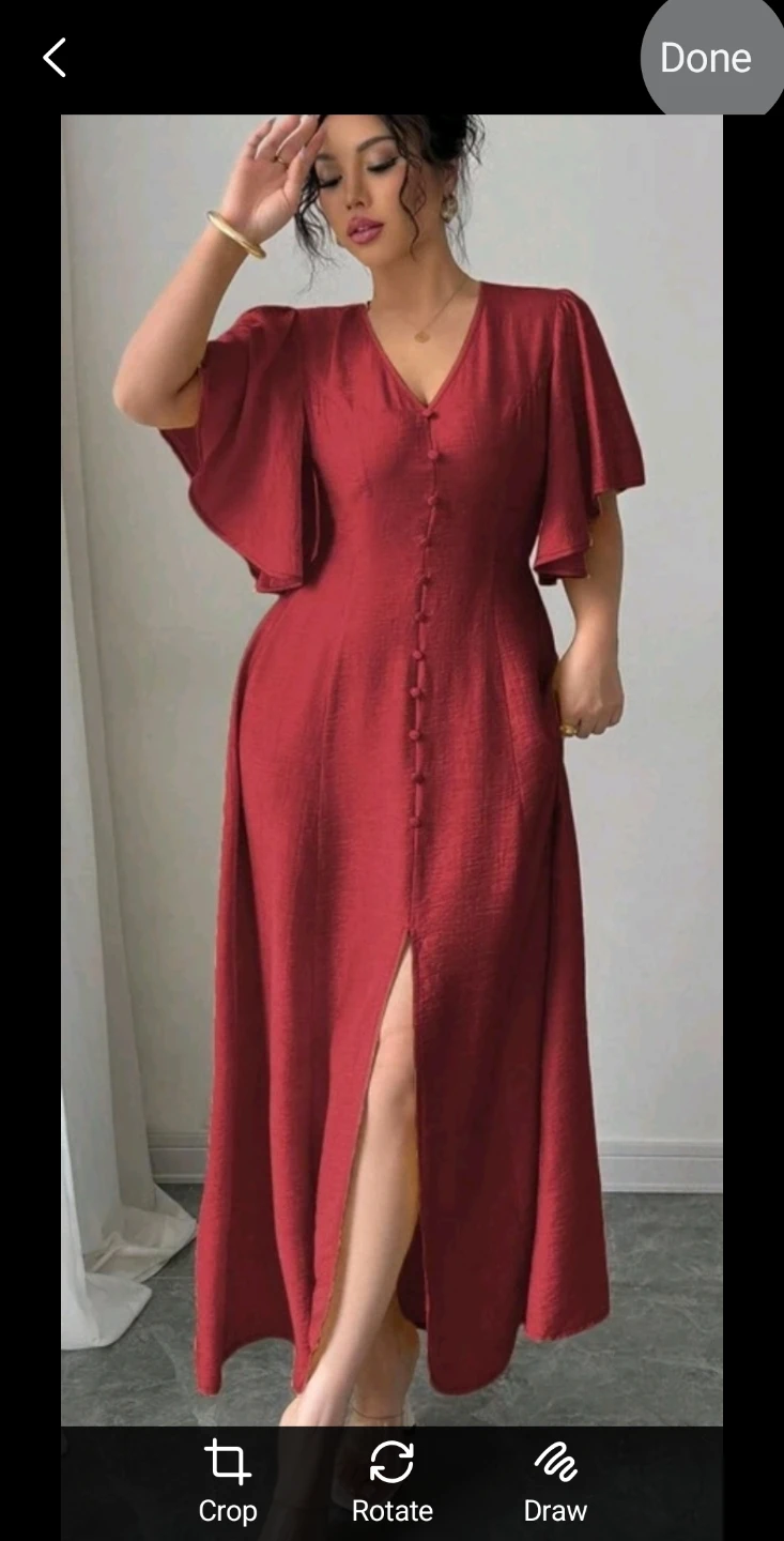 Red Flutter Sleeve Button-Front Maxi Dress - photo 2