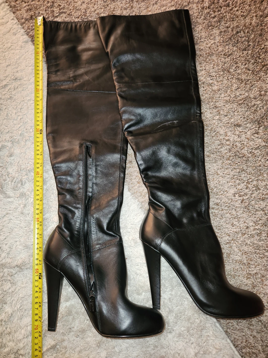 Black Leather Over-the-Knee High Heel Boots