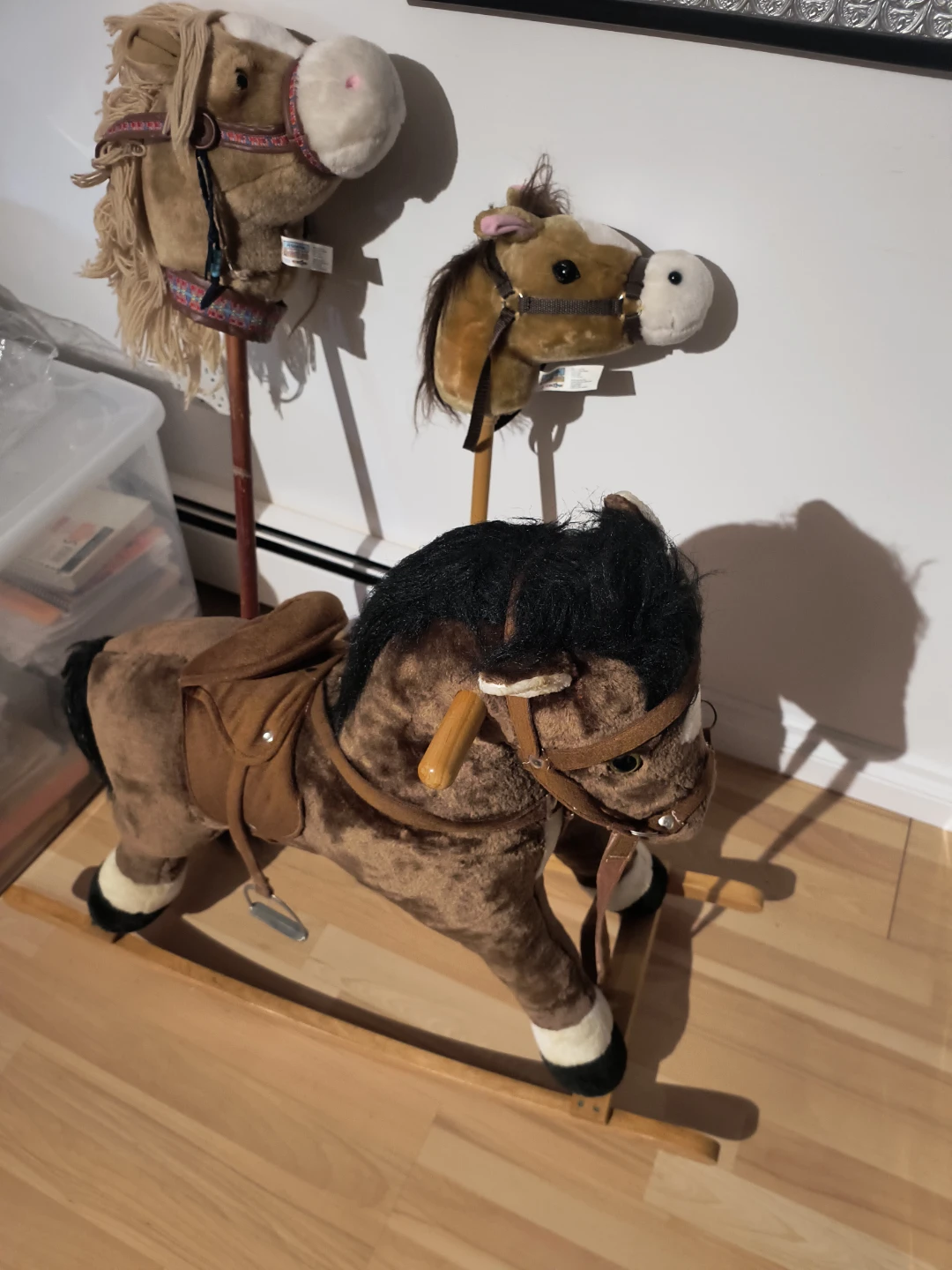 Brown Plush Rocking Horse / And two stick horse - photo 3