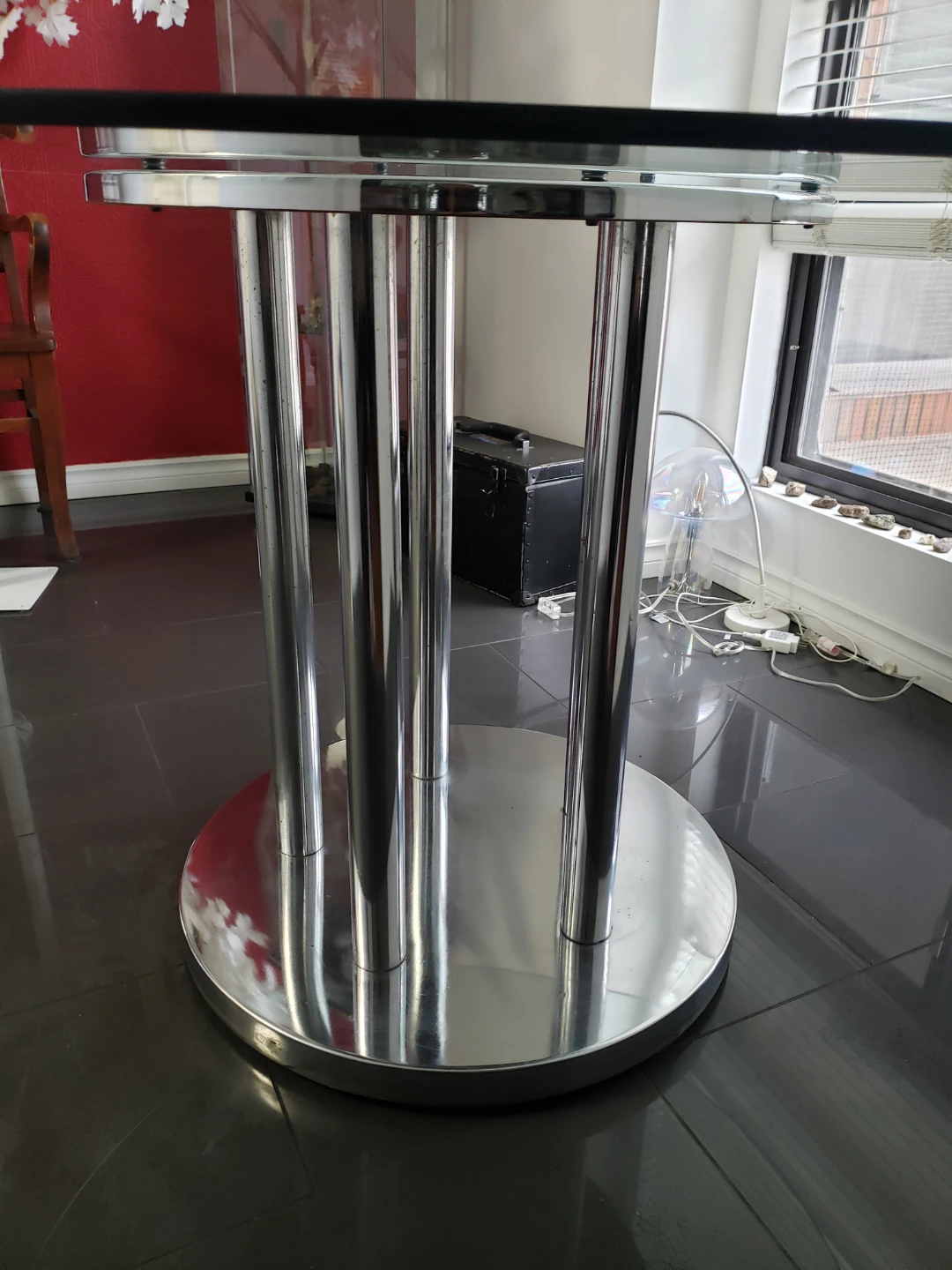 Glass Top Dining Table with Chrome Base - photo 2