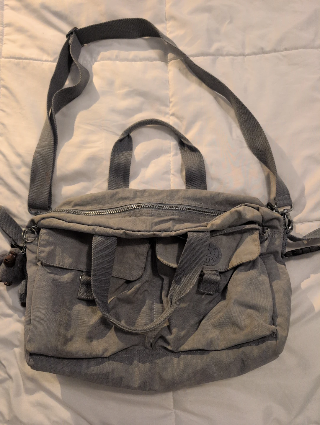 Kipling Grey Crossbody baby Bag with Monkey Charm