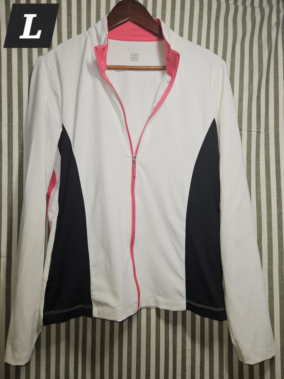 IZOD Women's White Black Pink Full Zip Jacket Size L