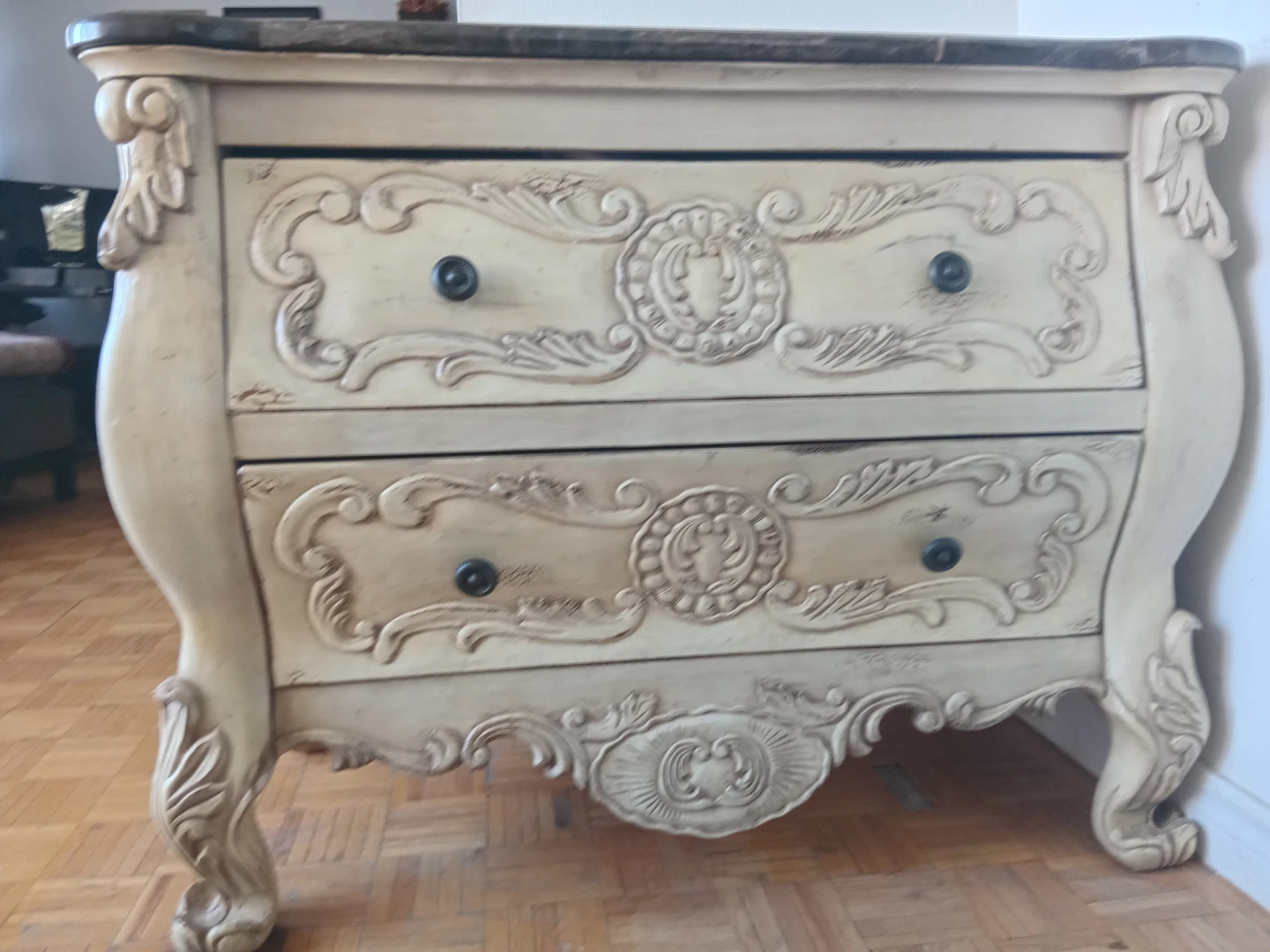 Ornate 2-Drawer Chest with Marble Top