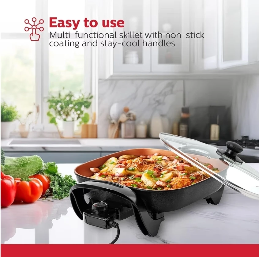 1400W Electric Skillet w/Adjustable Temp multi cooker $40 - photo 3