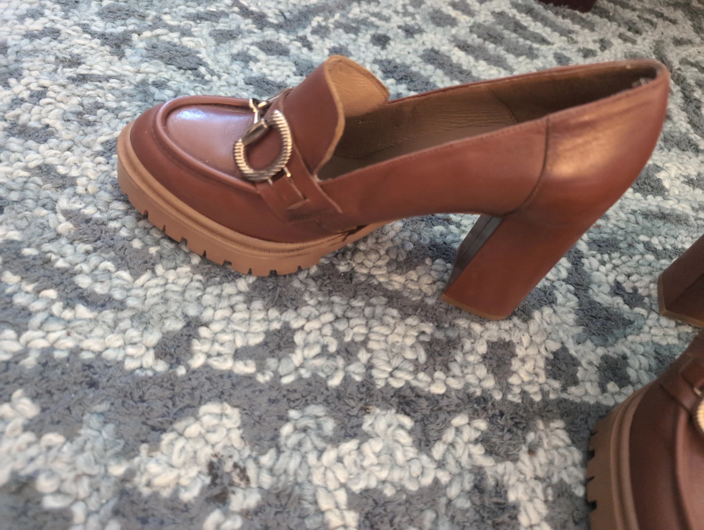 LODI Brown Leather Loafer Heels with Buckle Detail - photo 2
