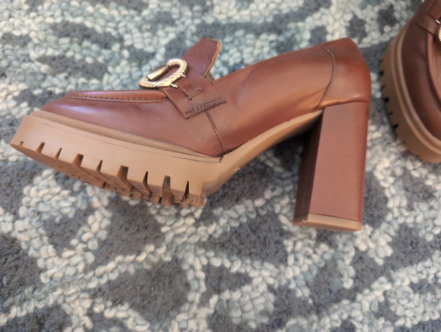 LODI Brown Leather Loafer Heels with Buckle Detail - photo 3